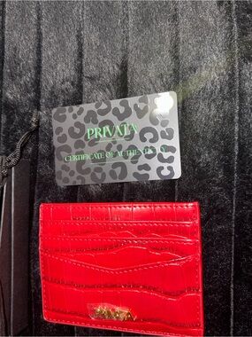 Red Croc-Embossed Card Holder